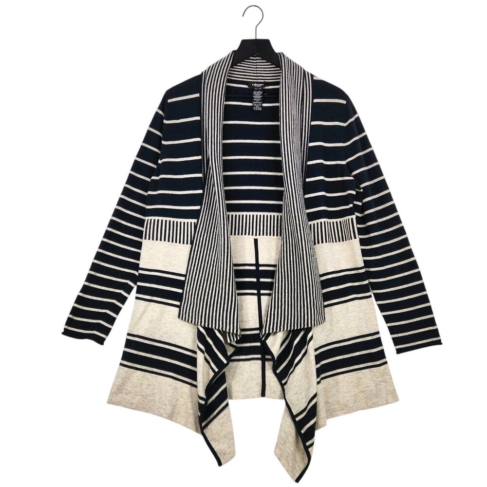 Olsen Europe Wool Blend Open Cascade Cardigan Size M-L/12 Stripe Boho Casual